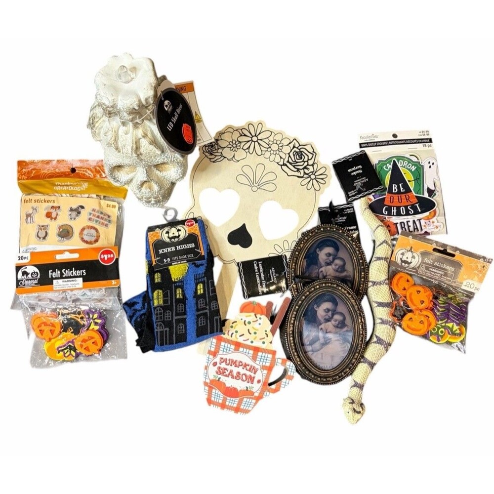 Lot Of New Assorted Halloween Fall Decorations Stickers Socks Crafts